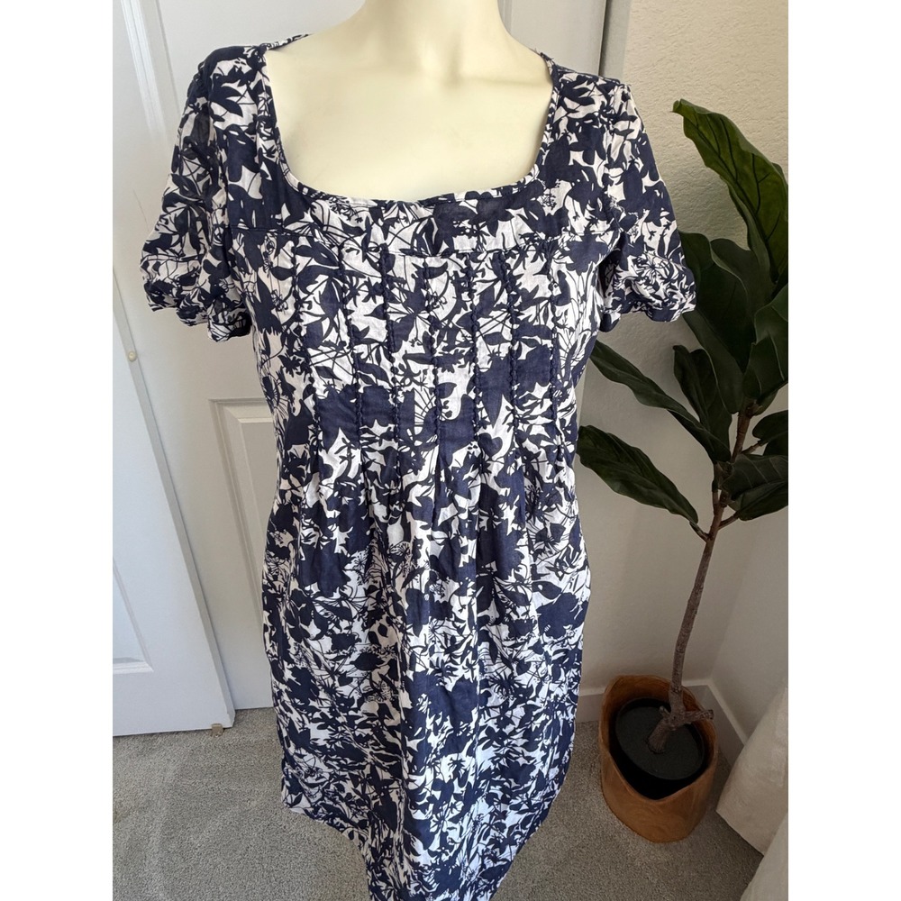Vintage Esprit Navy White Floral Pintuck Dress Size US 4 Coquette Y2K